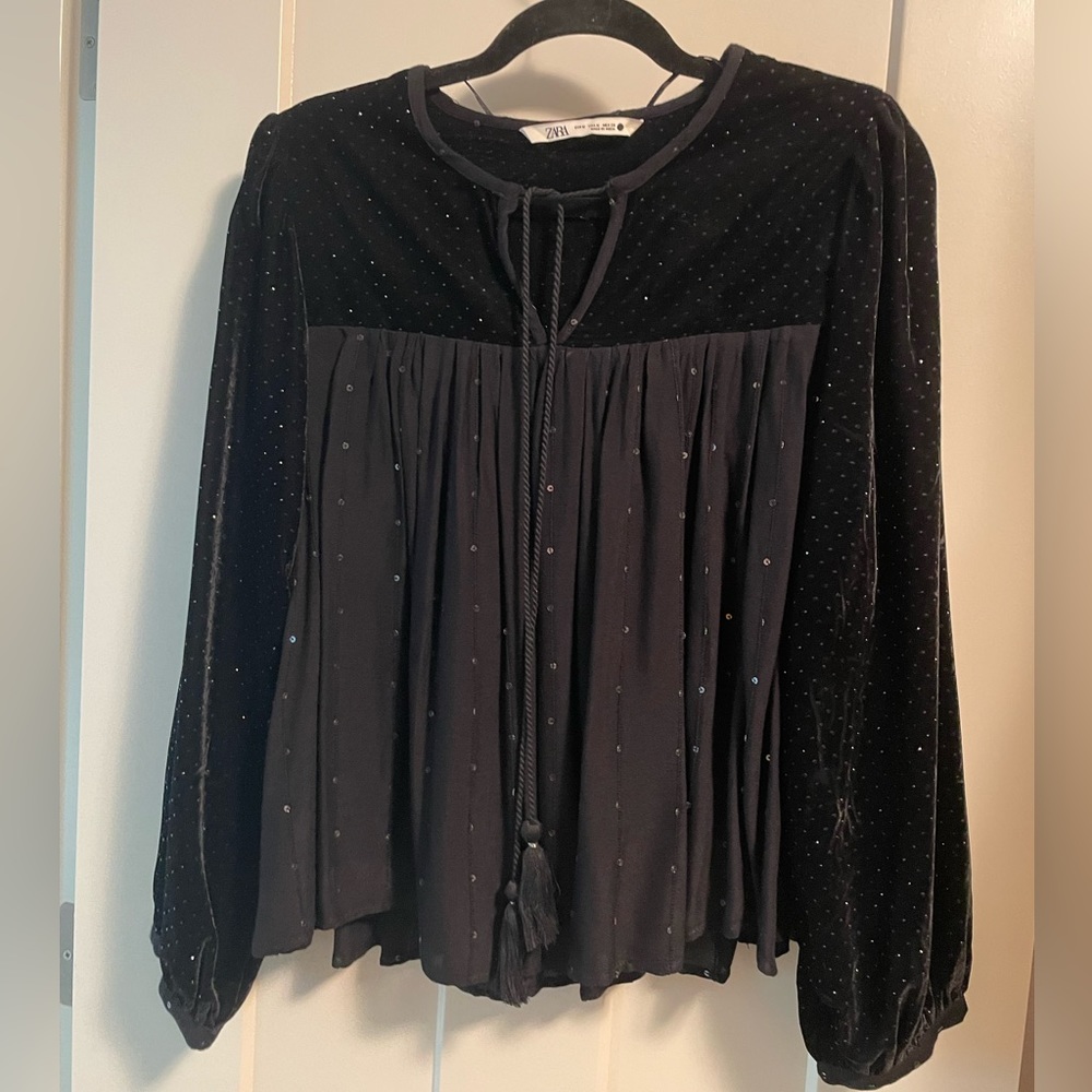 New without tag!! Never used!! Zara embroidered black blouse
